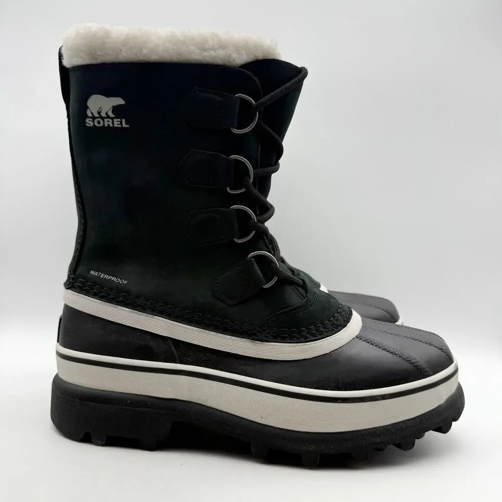 SOREL Womens Caribou Boots US 7.5 Black Stone Leather Insulated Waterproof NWOB